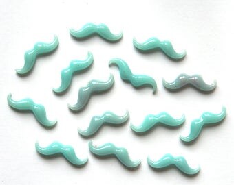 Baby Blue Mustache / Moustache Cabochons x 14