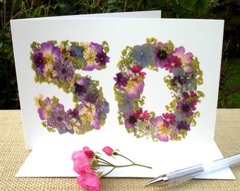 50th Birthday Card, Mom, Dad 50th, Wife 50th, Husband, Friend 50th, Sister 50th, Brother, Cards for Gardeners, English Pressed Flower PRINT