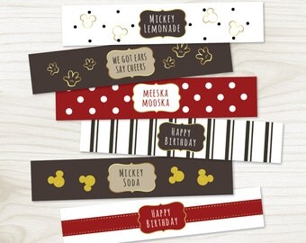 Mickey Mouse Bottle Wrappers, Printable Birthday Party Mickey Mouse Water Bottle Wrappers, Bottle Labels (#308)