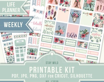 June Weekly Stickers, Printable Planner Stickers, Erin Condren Life Planner, June Sticker Kit, June Weekly, Boho Sticker Kit, 17039