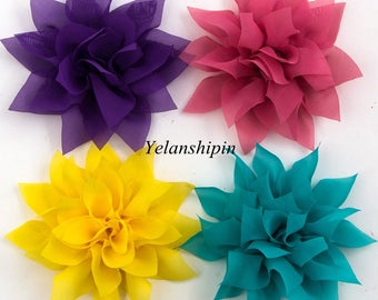 4.4" 14colors Tulle Lotus Chiffon Flower For Baby Girls Hair Clips Accessories Chic Artificial Fabric Flowers For Headbands