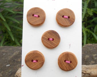 Wooden Buttons/Elm wood buttons/round buttons/set of five thick round wooden buttons/light brown buttons/earthy buttons/sustainable buttons