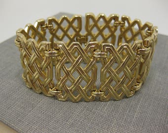 Crown Trifari Gold-Tone Basket Weave Panel Bracelet