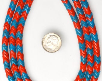 Extra Long 34 Inch Strand of 6mm Blue & Red French Snake Beads - Vintage African Trade Beads - #SNA328