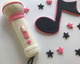 Fondant Microphone Music Notes Cake Topper