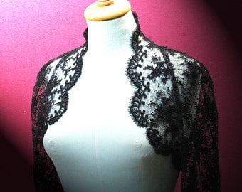 Lace Bolero. Wedding Bolero. Black Lace Bolero. Long Sleeve Lace Bolero. Wedding Jacket. Bridal Bolero. Ready to Ship.