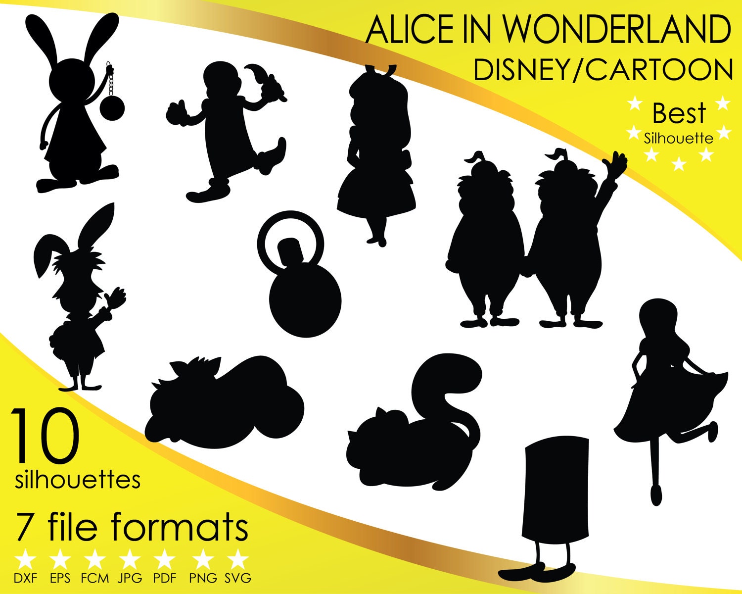 Download 10 Silhouettes Alice in Wonderland Disney Cartoon dxf