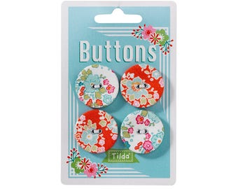 TILDA "Bumblebee" Fabric Covered Buttons, 28 mm, 4 pcs per card