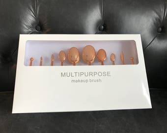 10 Piece Oval Makeup Brush Set in White and Rosegold