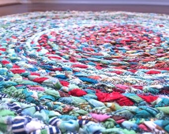 Handmade Braided Rag Rug/ Upcycled Rag Rug/ Round Rag Rug/ Handmade Rug