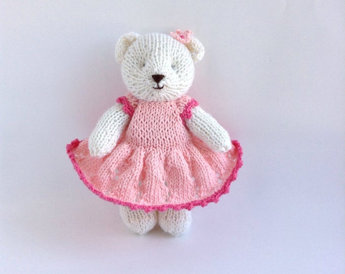 PREORDER Hand Knitted Teddy Bear, Knit Animals, Stuffed Soft Toy Teddy, Newborn Photo Props, First Toy 6 inches