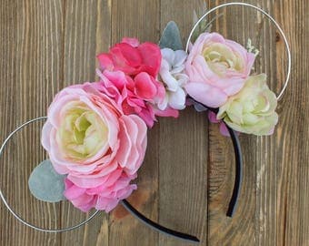 Disney Ears, Floral Minnie Mouse Ears, Wire Minnie Mouse Ears, Mickey Mouse Ears, Headband Ears, Unique Minnie Ears, Minnie Mouse Ears, Gift