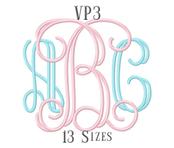 13 size vp3 fonts open vine monogram embroidery fonts