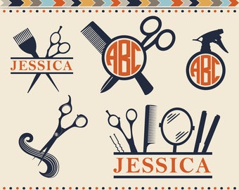 Hairdresser Svg Hairdresser Monogram Frames Svg Hair Salon Svg Barber Svg Hairstylist Svg Monogram Frame Cut Files SVG DXF Silhouette Studio