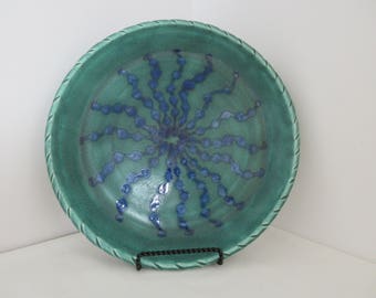FREE SHIPPING Hand Thrown Ocean Coral Plate with Textured Rim