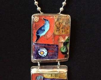 Sterling and Enamel Pendant/Pin necklace