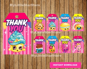 Shopkins Thank you tags, Printable Shopkins tags, Shopkins party tags Instant download