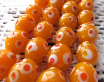 Orange, Red and White Oval Vintage Lamp Work Glass Beads