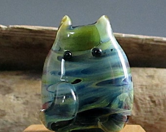 Blue and Green Cat Bead Handmade Lampwork Focal by teribeads - Gaia FatCat