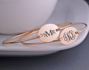 Monogrammed Bracelet, Gold Monogram Jewelry, Monogrammed Bangle Bracelet, Personalized Bridesmaid Gift