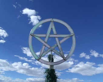 Yule Tree Topper, Pagan Christmas, Wiccan Stained Glass Star, Custom Stained Glass