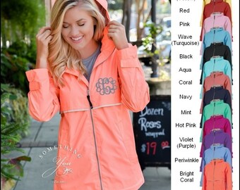 Monogrammed Rain Coat Rain Jacket - Personalized Waterproof Rain Jacket, Coral Charles River Rain Jacket, Monogram Coats, Many Colors