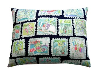 POSTAGE STAMPS Pillow Made from Lilly Pulitzer Fabric ~ 10"x13"