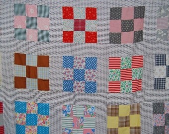 VINTAGE fabric QUILT top feedsack quilt fabric repurpose reuse recycle cutter fabric