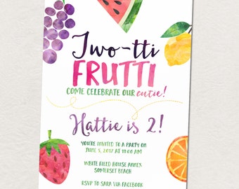 Fruit birthday party, Twotti Frutti 2nd birthday party invitation, Fruit themed birthday party