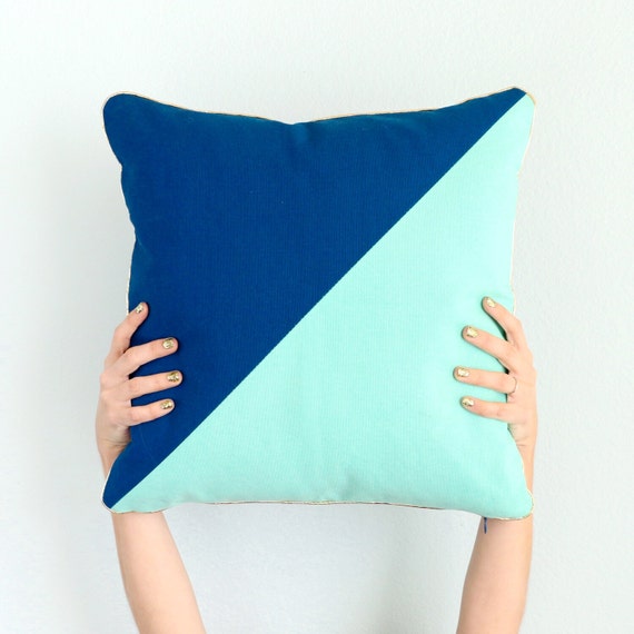 Pillow Navy and Mint Blue Color Blocked Throw Pillow with