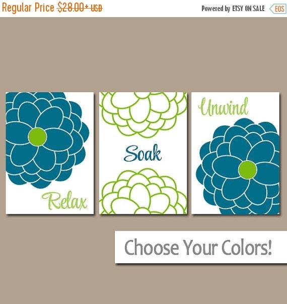 Bathroom Decor Teal Lime Green Bathroom Wall Art by TRMdesign