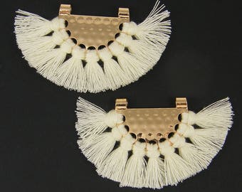 Cream Tassel Earrings Findings Boho Off White Fringe Gold Half Circle Fan Pendant Bohemian Jewelry Supply Chandelier Components |WH1-10|2