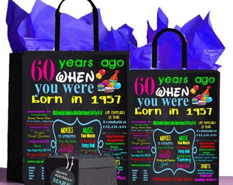 60th Birthday Gift,Gift Bag, 1957,A perfect way to turn the past into a Present! Retro Nostalgic,Anniversary,60th Birthday