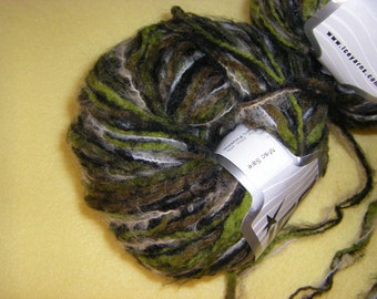 Two Skeins Multi-strand Fuzzy Sasquatch Yarn by Ice Yarns, premium multistrand novelty yarn, green brown black variegated