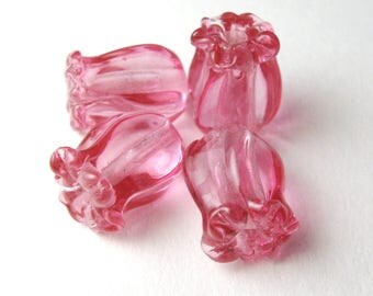 Sculpted Lampwork Glass Flower Beads, RUBY PINK JAPONICA, handmade lampwork beads, sra lampwork, handmade beads, made in Oregon