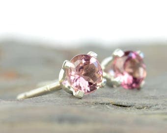 Pink tourmaline earrings, sterling silver and pink tourmaline studs 3mm, 4mm, pink gemstone earrings, October birthstone jewellery, women