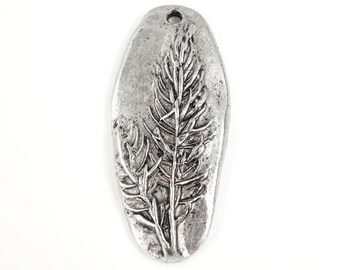 Antique Silver Pendant Silver Tree Pendant Forest Pendant Woods Evergreen Pine for Nature Jewelry Woodland Organic Oval Shape Silver Jewelry