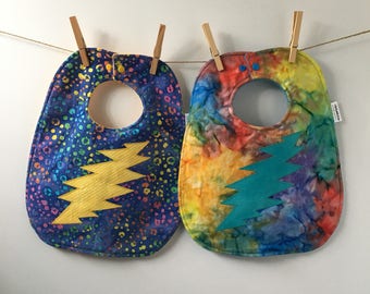 Tie Dyed Baby Gift - Grateful Dead Baby Bib - 13 Point Lightning Bolt - Tie-Dyed Baby Bib - Hippie Baby Shower Gift - Deadhead Baby Shower