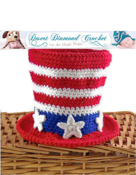 Crochet Pattern 082 Stars and Stripes Patriotic Top Hat