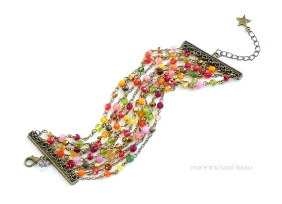 Multicolor 9 strands boho bracelet, Multicolour bracelet, Multi strands bracelet, Boho bracelet, Multicolors boho chic necklace
