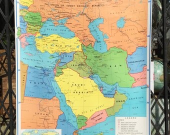 Vintage Rand McNally School Classroom Map of the Middle East
