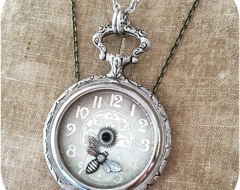 Steampunk jewelry necklace- "Springtime" - Pocket Watch Case- Pendant- Necklace - Upcycled wearable art