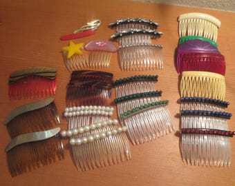 Lot of 25 Vintage Hair Combs / Rhinestones / Pearls / Lucite / Pairs / made in France / made in USA / Taiwan