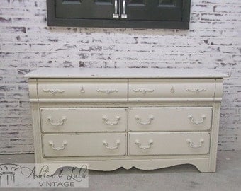 Double Dresser, Distressed White Cottage Style DR901 Shabby Vintage Farmhouse Chic