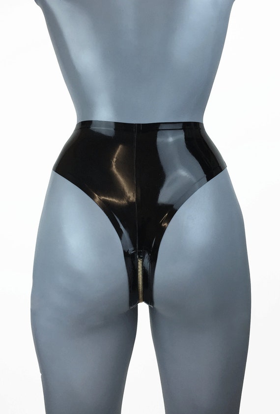 Lady Lucie Latex Zipper crotch Brazillian high waist Thong