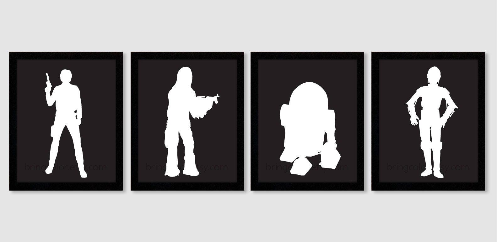 Star Wars Characters Silhouettes Set Of 4 8x10 Digital Wall 