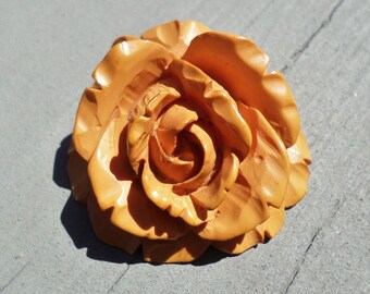 vintage carved butterscotch yellow bakelite ROSE flower PENDANT