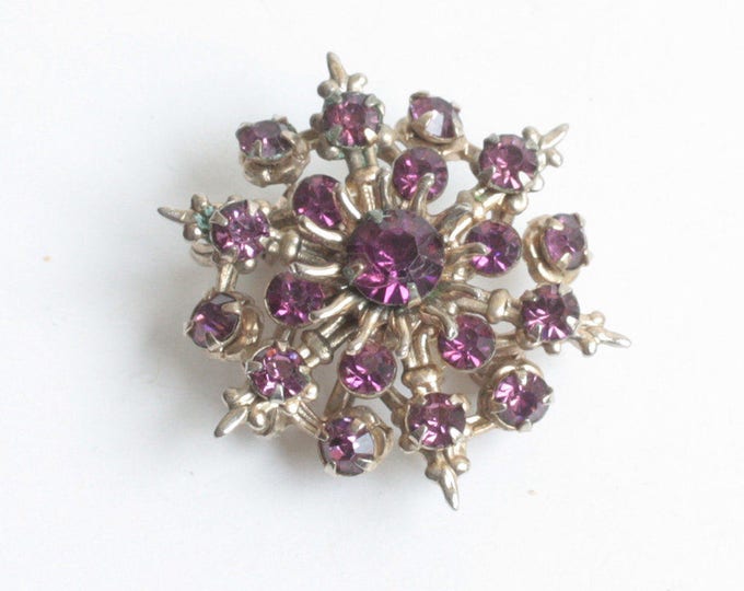 Purple Rhinestone Atomic Style Pin or Pendant Layered Dimensional Smaller Vintage