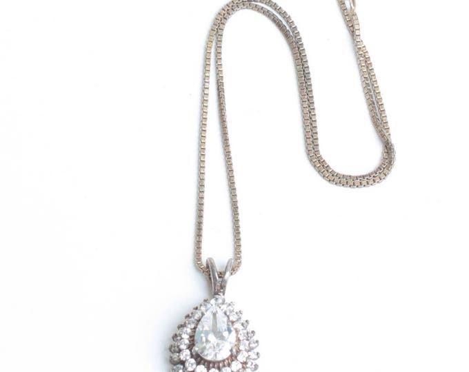 Crystal Pendant Necklace Vermeil Sterling Choker Length Glitzy Vintage