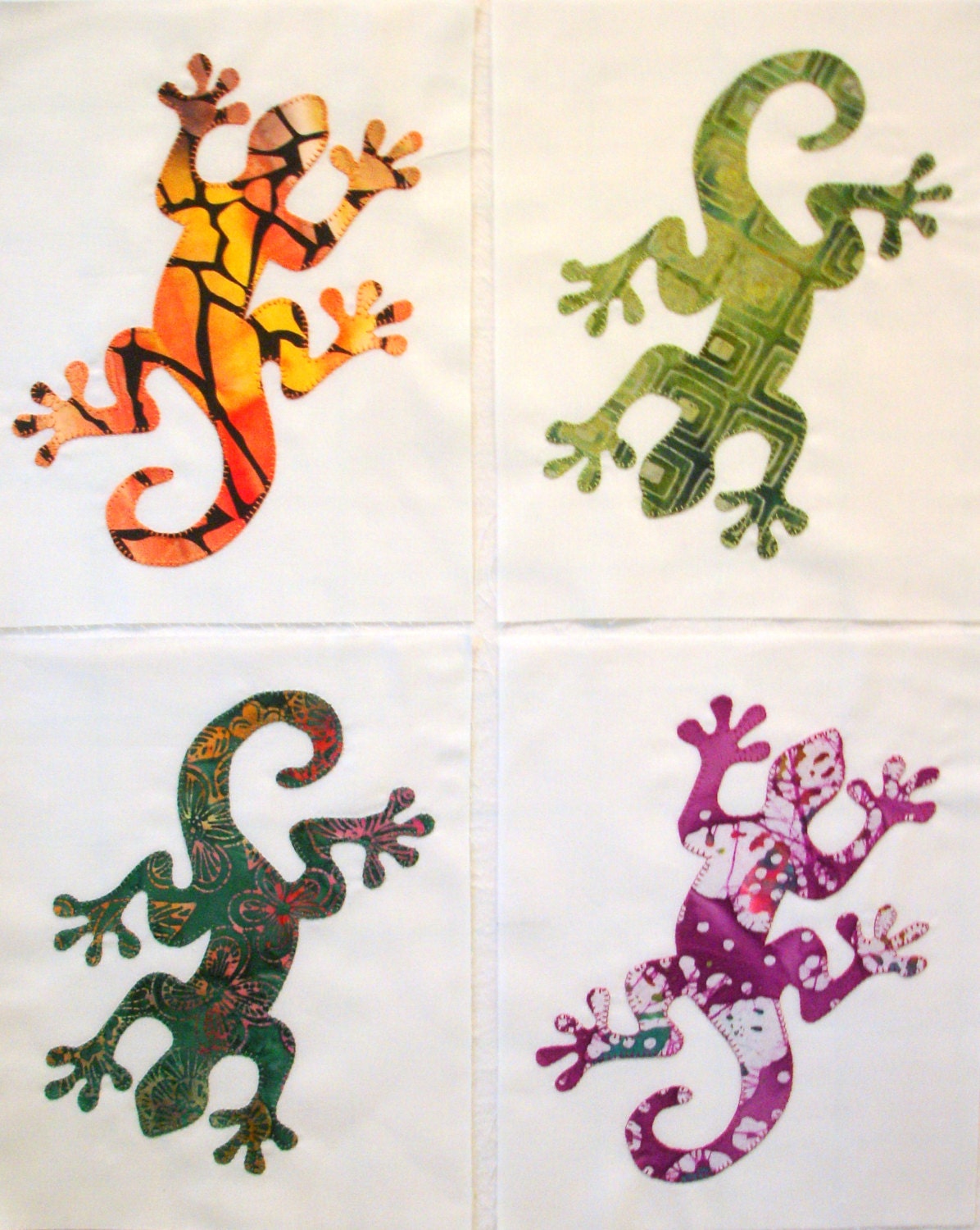 Gecko Appliqued Quilt Blocks Lizard Appliqued Quilt Blocks